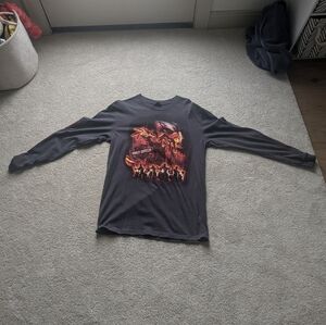 Harley-Davidson Black Long Sleeve Tee with Red-Orange Flame Skull Graphic